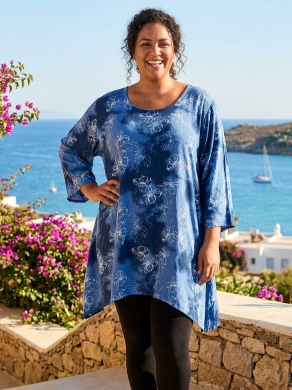 Joy Is Contagious Relaxed Fit 3/4 Sleeve Tunic Top
